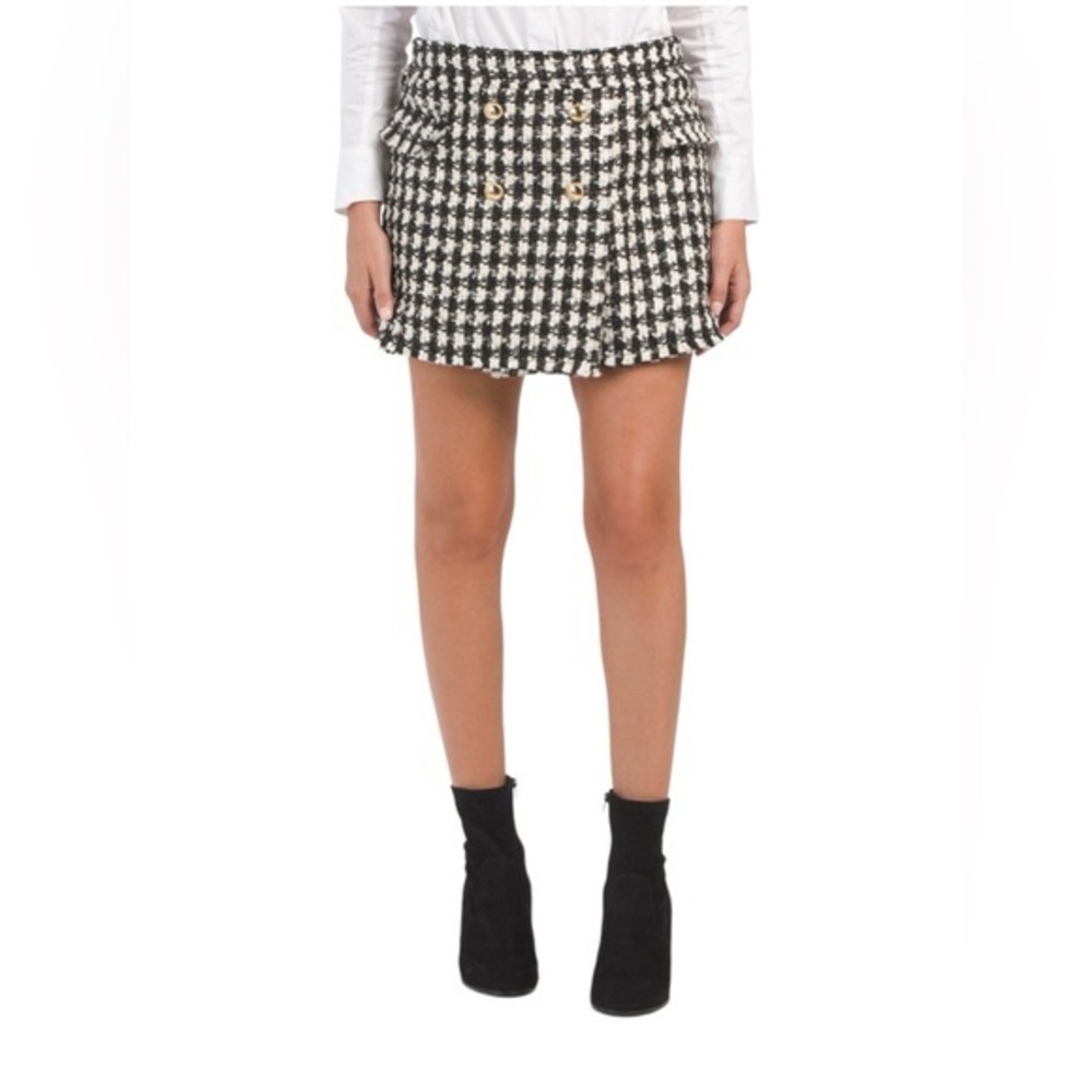 House of Harlow 1960 Tweed Plaid Mini Skort – Academia Style Black and White